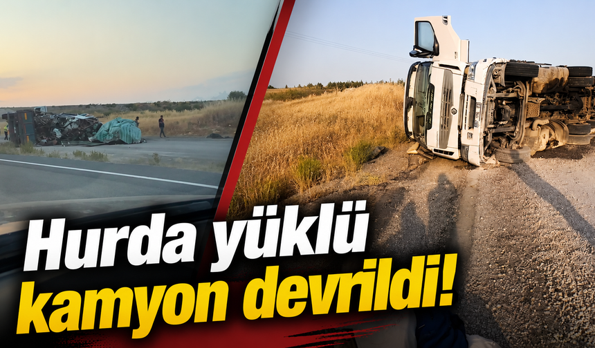 Antalya'da hurda yüklü kamyon devrildi!