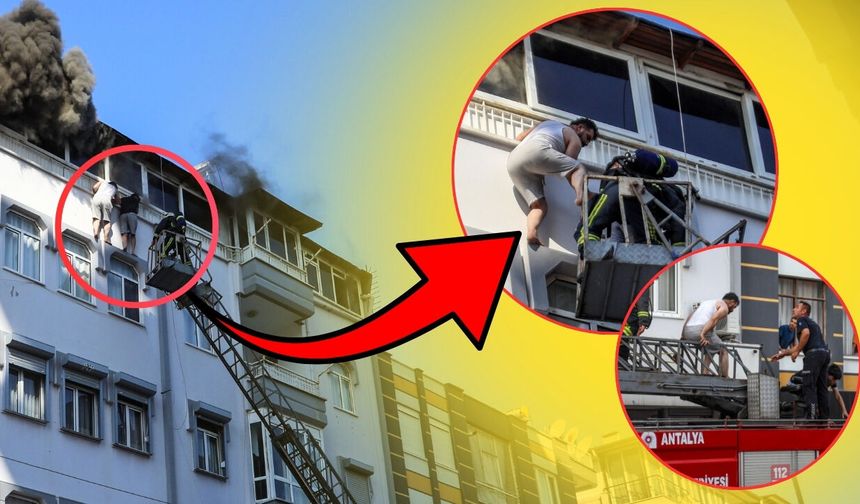 Antalya'da yangından kaçmak için 5'inci kattan aşağıya sarktılar! O anlar kamerada