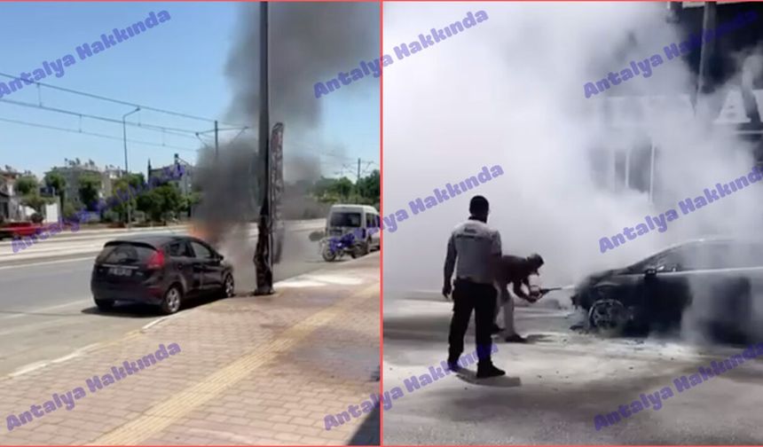 Antalya'da otomobili alev alev yandı! İşte o anlar