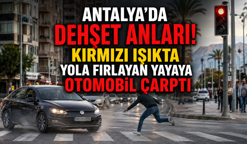 Antalya'da dehşet anları! Kırmızı ışıkta yola fırlayan yayaya otomobil çarptı
