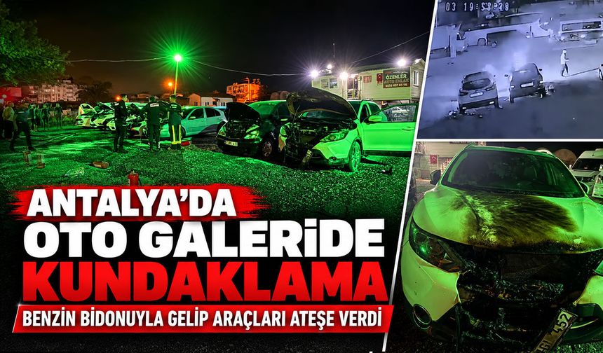 Antalya'da oto galeride kundaklama: Benzin bidonuyla gelip araçları ateşe verdi