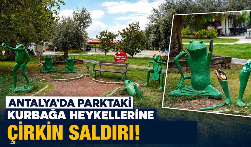 Antalya’da park girişindeki kurbağa heykellerine çirkin saldırı!