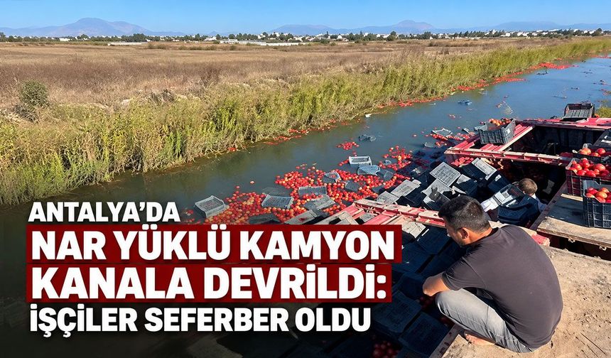 Antalya'da nar yüklü kamyon kanala devrildi: İşçiler seferber oldu